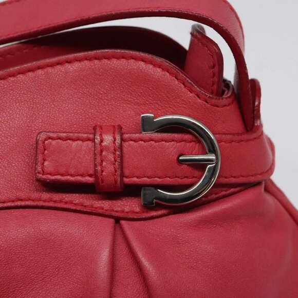 Salvatore Ferragamo Gancini Shoulder Bag Leather Pink Silver Auth - Picture 9 of 16